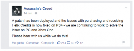 Ubisoft выпустила второй патч для PS4-версии Assassin’s Creed: Unity, исправляющий проблемы с системой микротранзакций